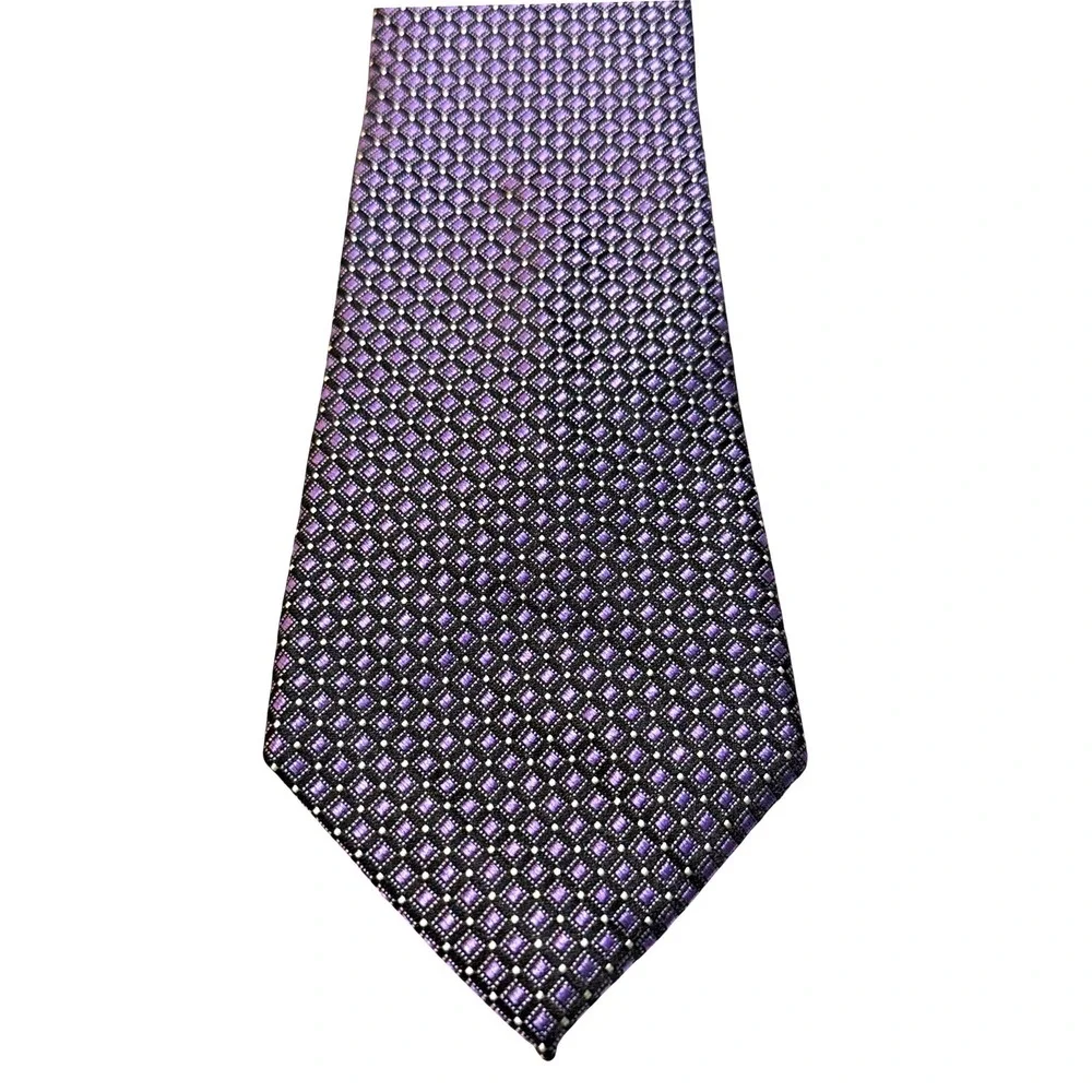 Sean John Necktie Purple Black Geometric Diamond Silk Professional Formal Tie